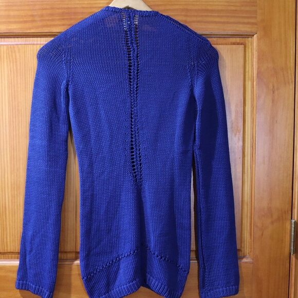 Jan & Carlos Vintage 90s Blue Knit Pullover Fitted Sweater Top Medium 46 - Picture 5 of 7